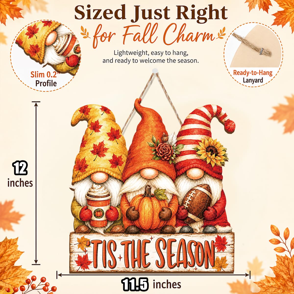 Fall Door Decor Wooden Pumpkin Door Hanger, Welcome Sign for Front Door
