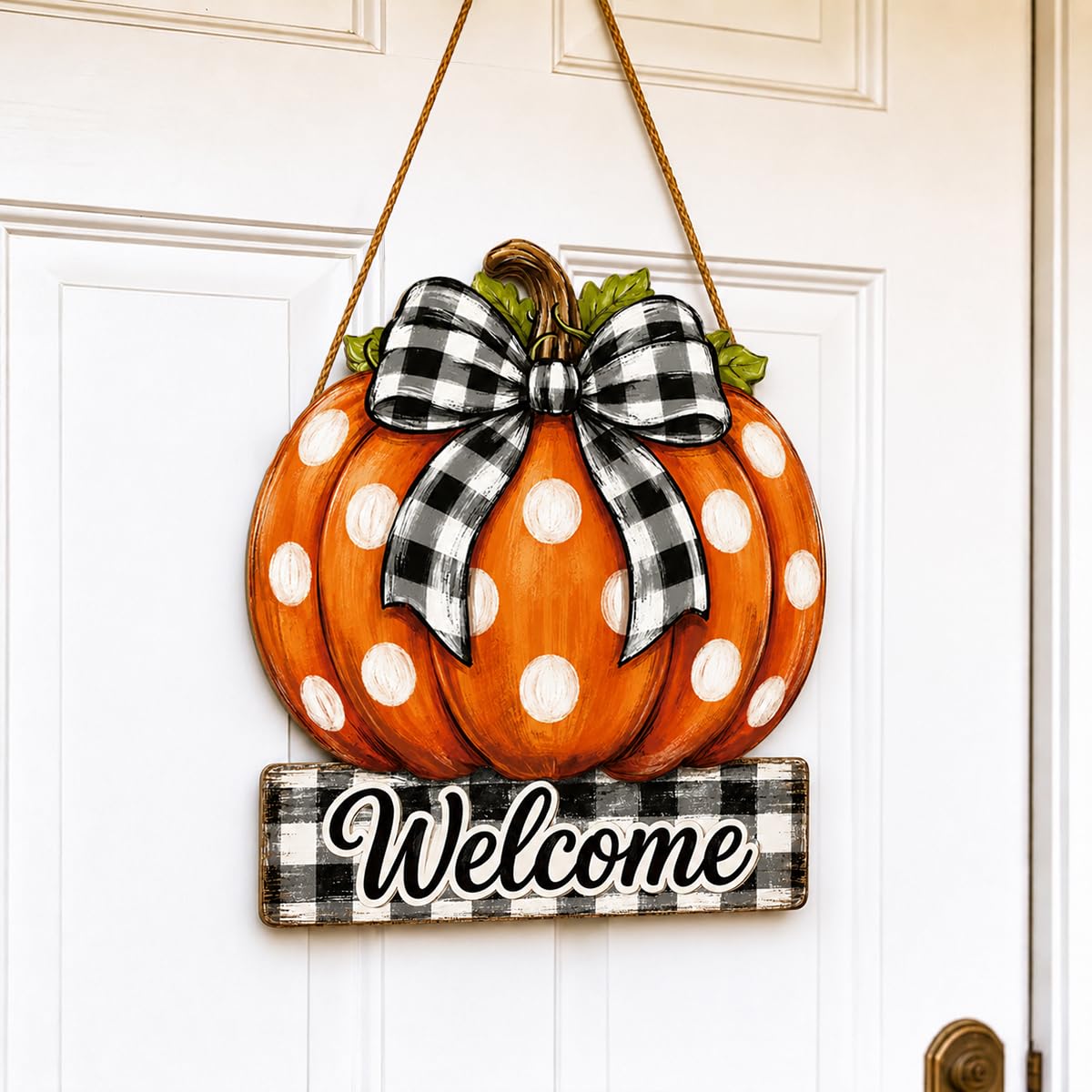 Fall Door Decor Wooden Pumpkin Door Hanger, Welcome Sign for Front Door
