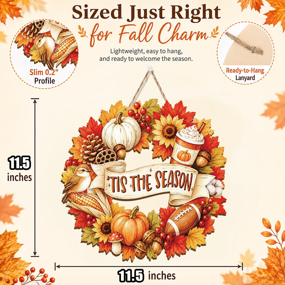 Fall Door Decor Wooden Pumpkin Door Hanger, Welcome Sign for Front Door