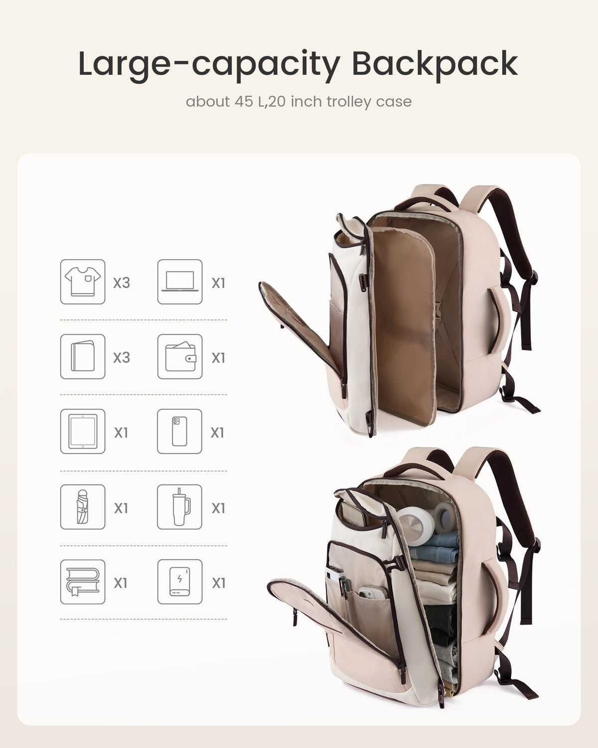 LOVEVOOK 40L Travel Backpack for Women & Men, Airline Approved Carry On Bag