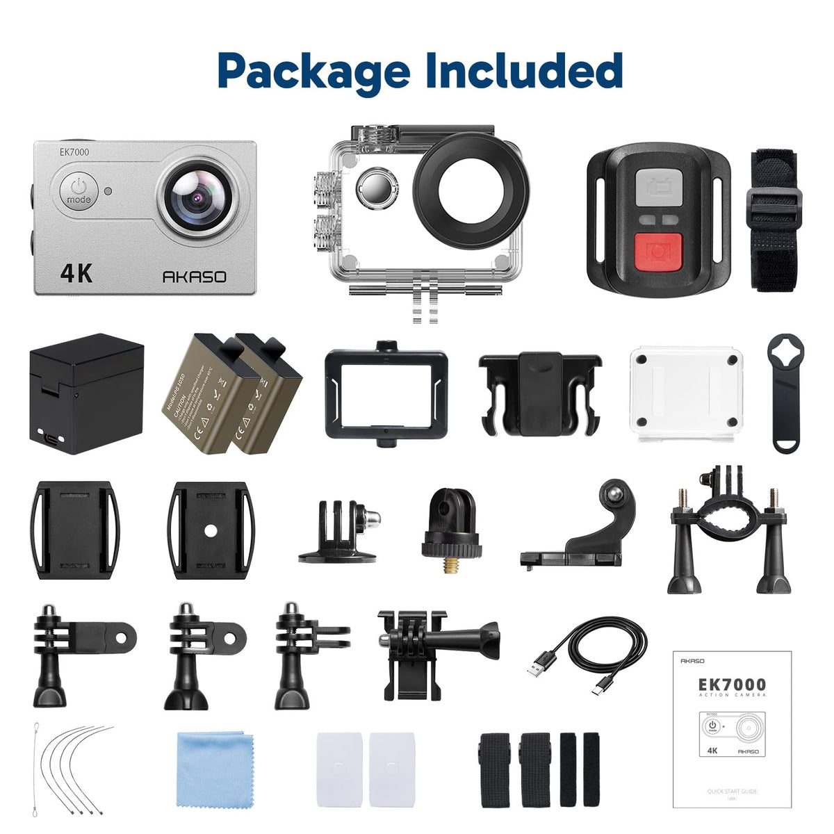 AKASO EK7000 4K30FPS 20MP WiFi Action Camera with EIS Ultra HD 131FT Waterproof Underwater Camera Remote Control 4X Zoom Support External Microphone Blue