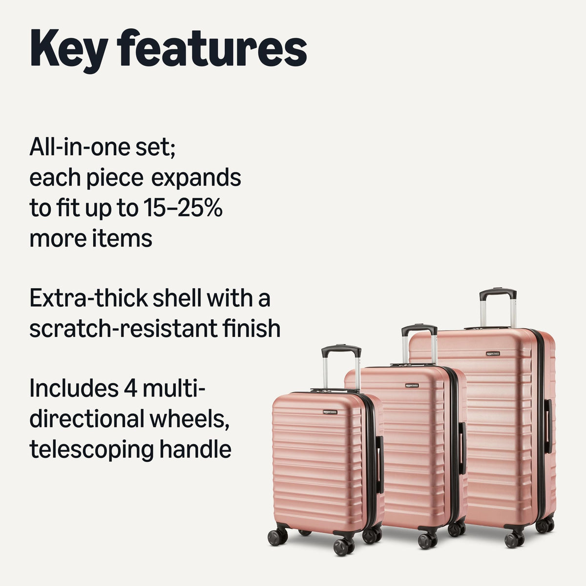 Amazon Basics 30" Hardside Large Checked Luggage, Hardshell Suitcase With Four Multi-directional Wheels, Expandable For Up to 15% More Space, Scratch-Resistant Shell, Black