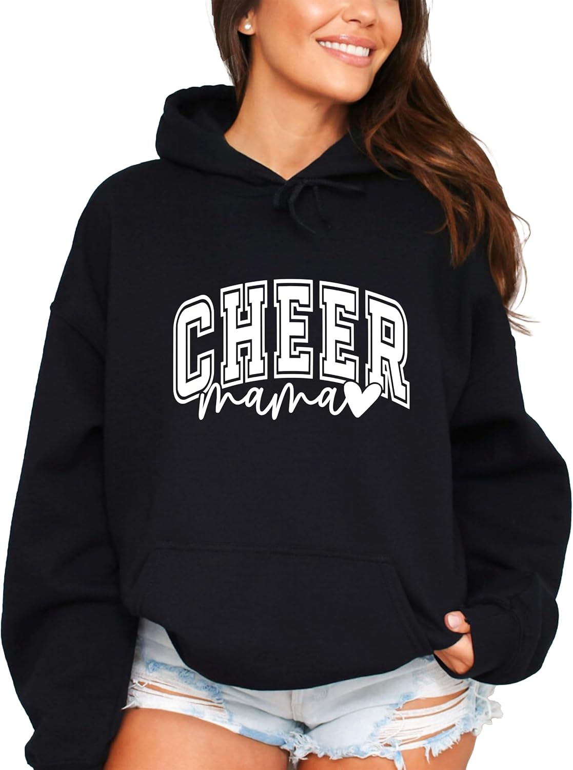 Olive Loves Apple Cheer Mama Hoodie for Women Cheerleading Mom Game Day Pullover Cheer Competition Sweatshirt