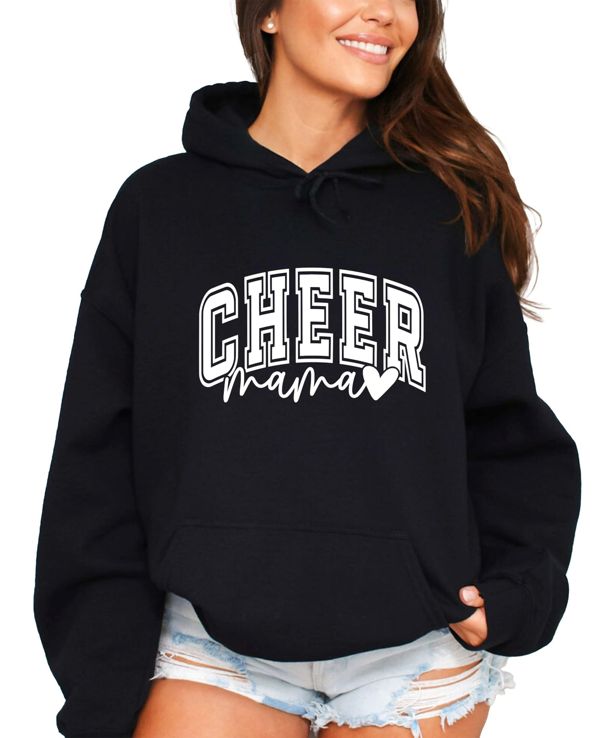Olive Loves Apple Cheer Mama Hoodie for Women Cheerleading Mom Game Day Pullover Cheer Competition Sweatshirt