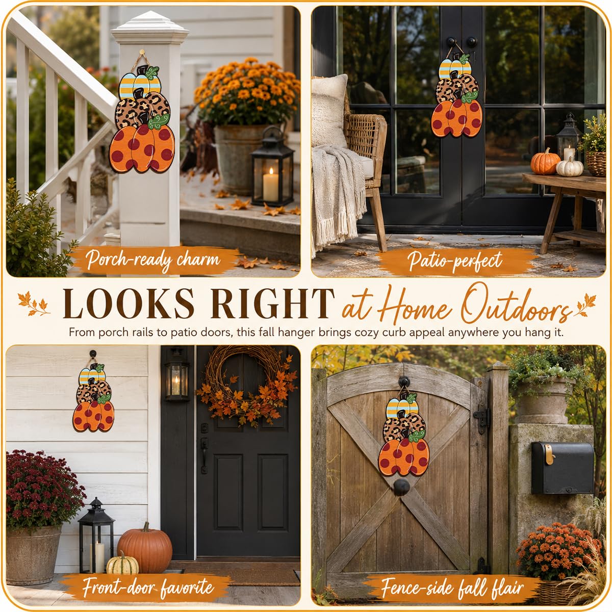 Fall Door Decor Wooden Pumpkin Door Hanger, Welcome Sign for Front Door