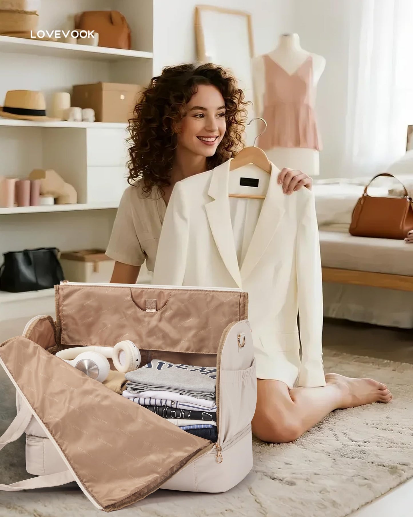 LOVEVOOK Garment Bags for Travel,Convertible Garment Bag for Women with Shoe Pouch,Carry on Duffel Bag with Toiletry Bag, 2 in 1 Hanging Suitcase Suit Bag,Waterproof Weekender Bags for Business Trip