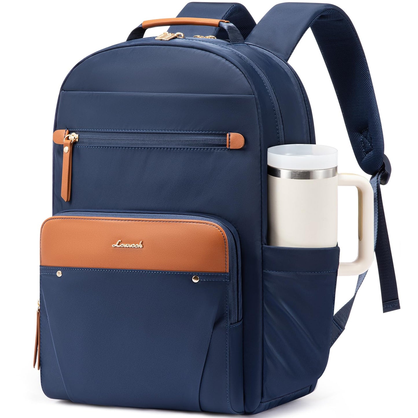 LOVEVOOK Laptop Backpack for Women with Leather Trim & Tumbler Pockets, 15.6" Work Backpack Purse, Travel Personal Item Bag, Carry On Business Computer Bag for Office, School, or Gift, Sage Green