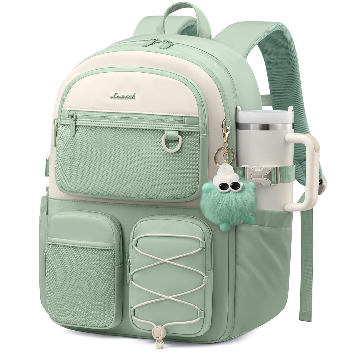 LOVEVOOK School Backpack for Teen Girls, Student Cute Bookbag Purse for Middle High School, 15.6 Inch Laptop Kid Backpack Back to School with Large Cup Holder, College Travel Bag, Beige Blue