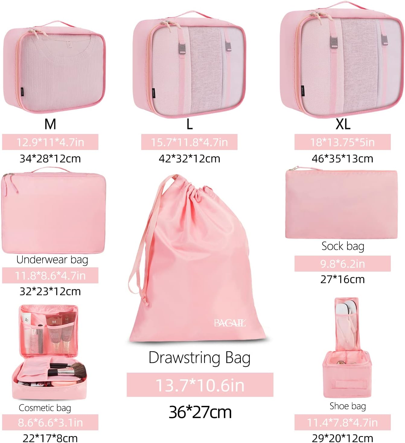 BAGAIL 8 Set Packing Cubes Luggage Packing Organizers for Travel Accessories-Aqua Color