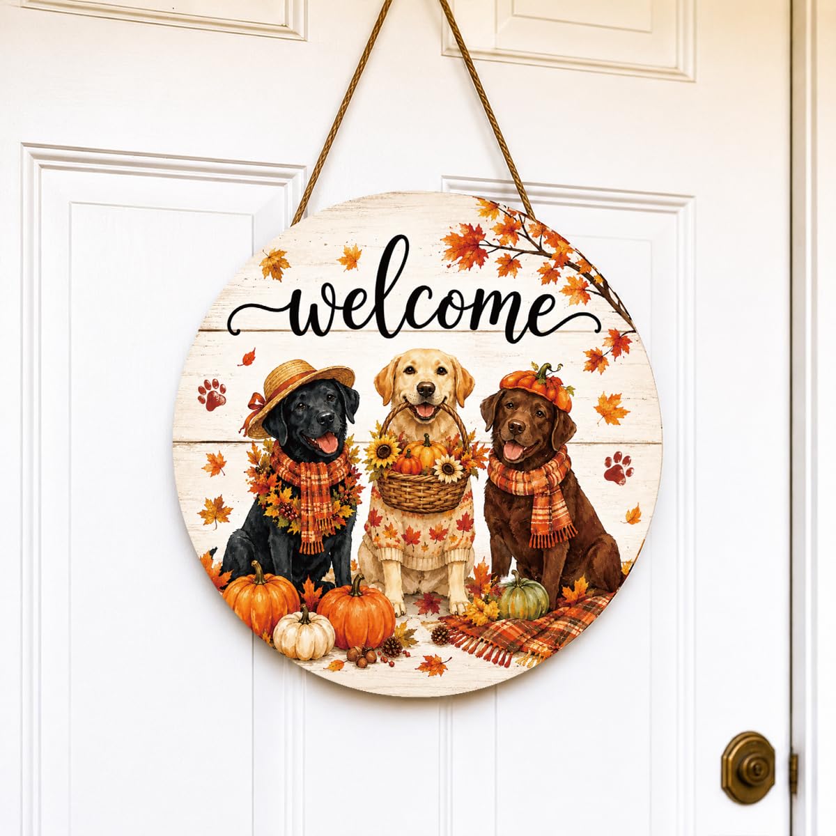 Fall Door Decor Wooden Pumpkin Door Hanger, Welcome Sign for Front Door