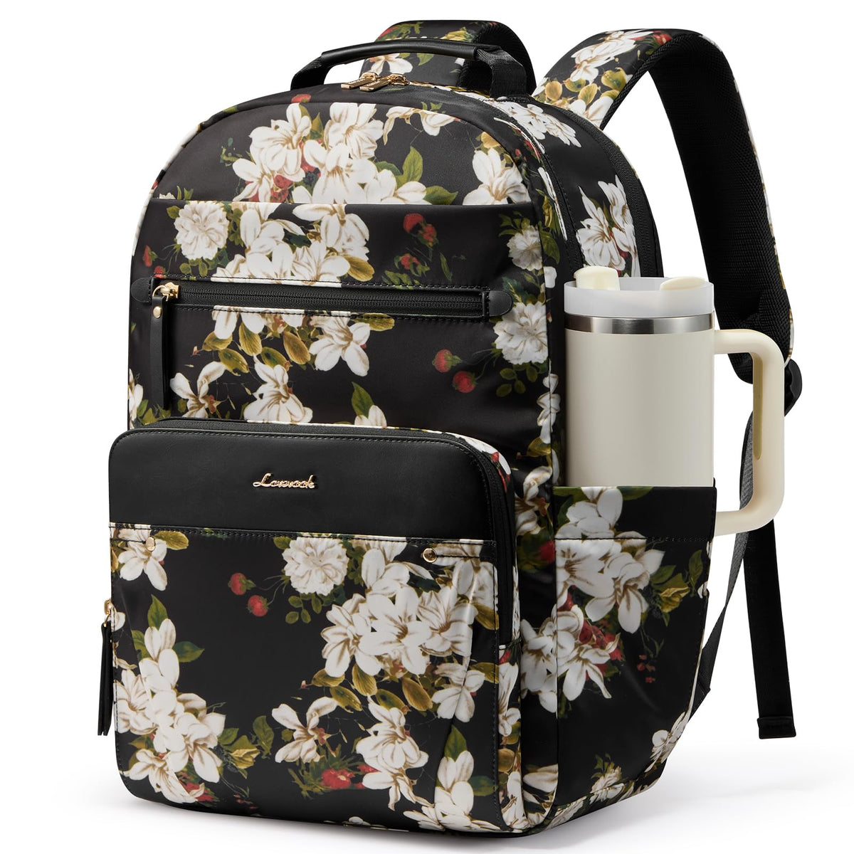 LOVEVOOK Laptop Backpack for Women with Leather Trim & Tumbler Pockets, 15.6" Work Backpack Purse, Travel Personal Item Bag, Carry On Business Computer Bag for Office, School, or Gift, Sage Green