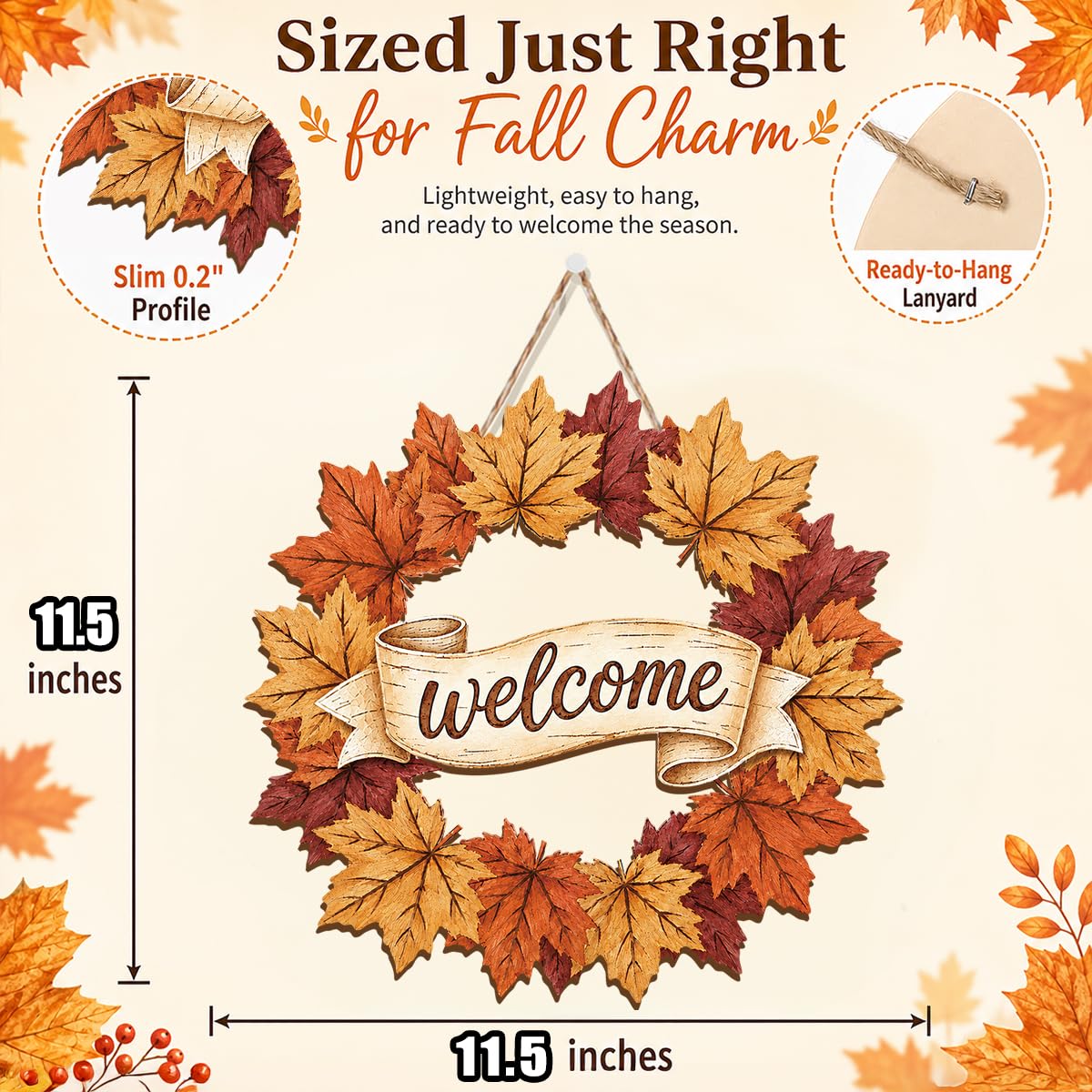 Fall Door Decor Wooden Pumpkin Door Hanger, Welcome Sign for Front Door