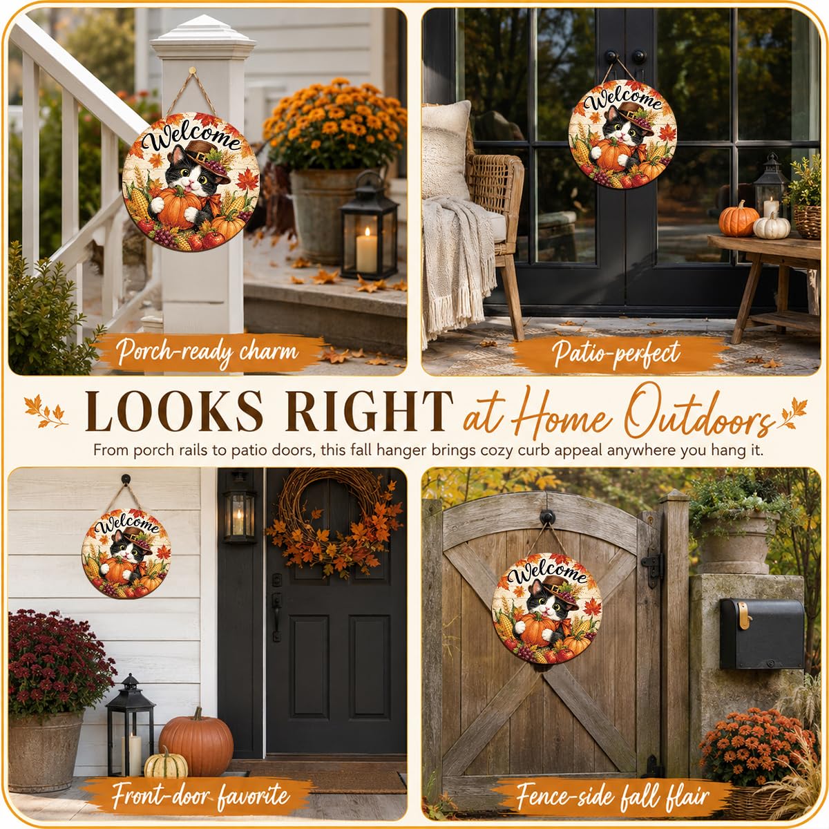 Fall Door Decor Wooden Pumpkin Door Hanger, Welcome Sign for Front Door