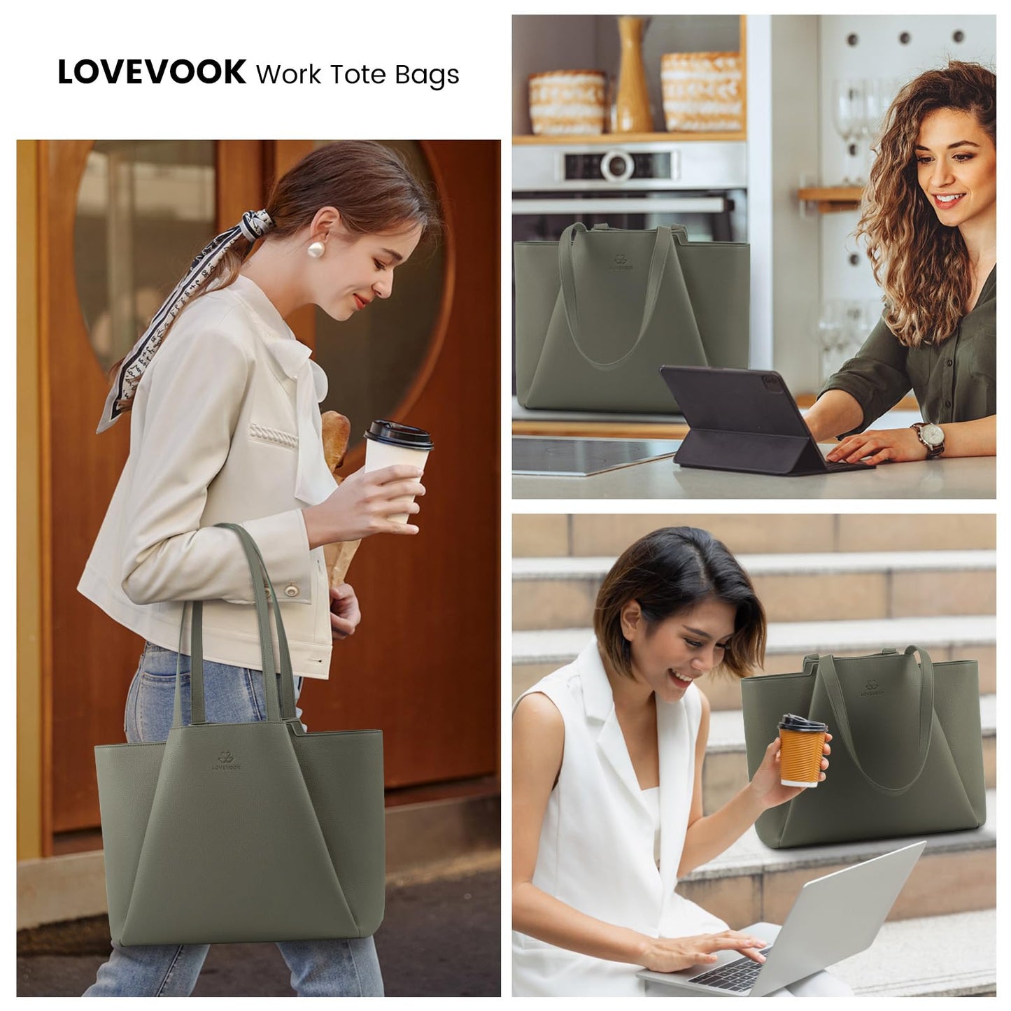 LOVEVOOK Laptop Tote for Women - 15.6 Inch Faux Leather Laptop Bag with Clutch, Large Capacity Office Purse Computer