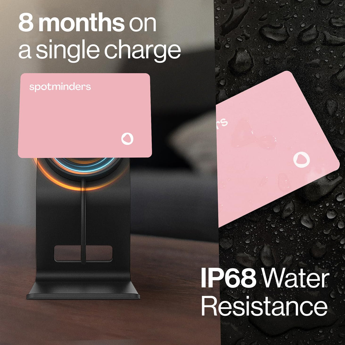 SPOTMINDERS Apple MFi Certified Wallet Tracker 2-Pack Black & Pink (iOS Only) Travel Pack for Couples 0.07in Works with Apple Find My Rechargeable Tracking Card Slim Item Finder for Luggage, Passport
