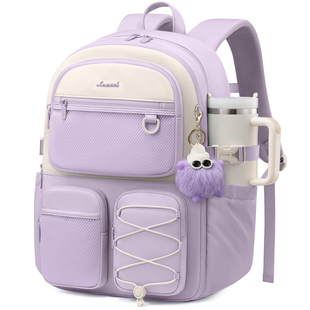 LOVEVOOK School Backpack for Teen Girls, Student Cute Bookbag Purse for Middle High School, 15.6 Inch Laptop Kid Backpack Back to School with Large Cup Holder, College Travel Bag, Beige Blue