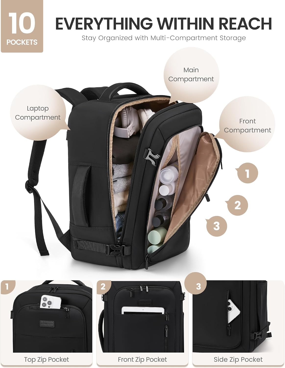 LOVEVOOK Travel Backpack for Women Men with Garment Bag, 40L Carry on Backpack as TSA Personal Item Flight Approved, Luggage Daypack Fits 17.3" Laptop, Overnight Business Weekender Travel Essential