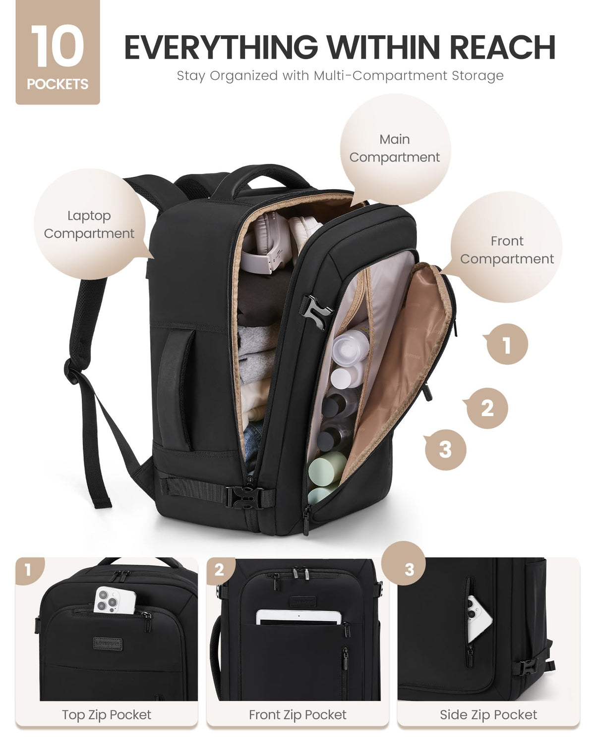 LOVEVOOK Travel Backpack for Women Men with Garment Bag, 40L Carry on Backpack as TSA Personal Item Flight Approved, Luggage Daypack Fits 17.3" Laptop, Overnight Business Weekender Travel Essential