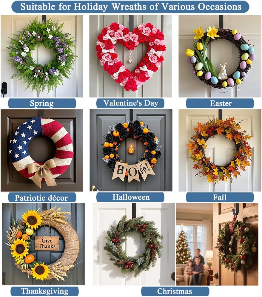 Sattiyrch 15" Wreath Hanger for Front Door, Over the Door Wreath Hook