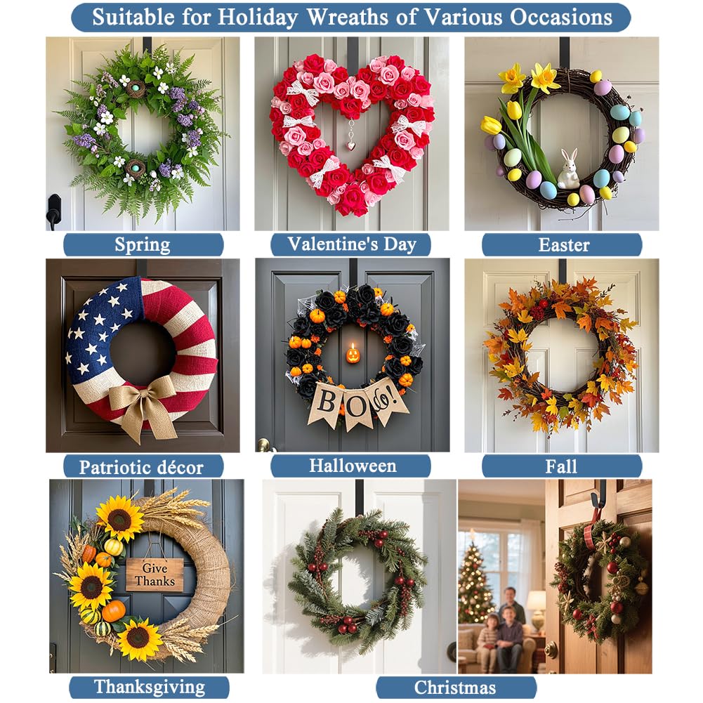 Sattiyrch 15" Wreath Hanger for Front Door, Over the Door Wreath Hook