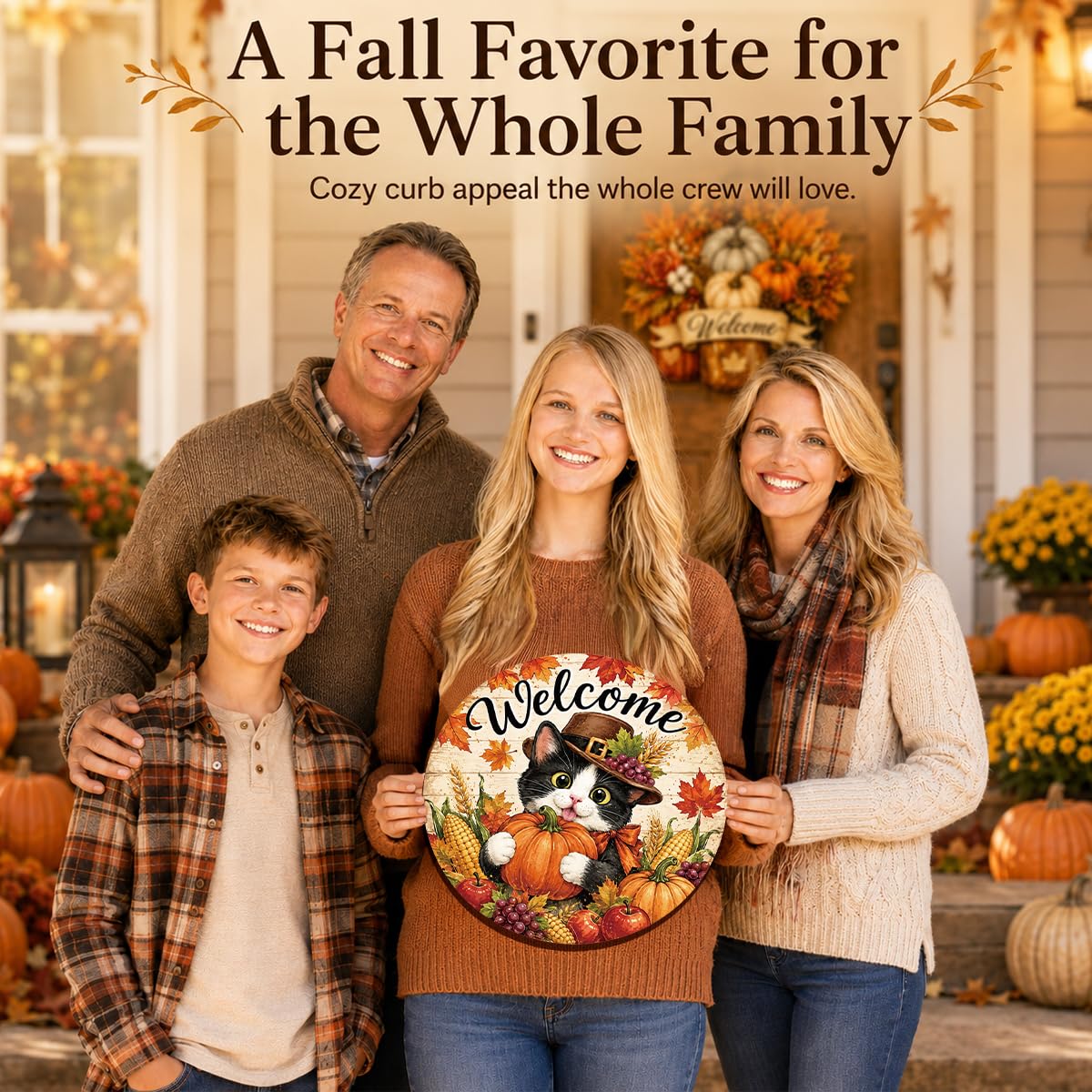 Fall Door Decor Wooden Pumpkin Door Hanger, Welcome Sign for Front Door