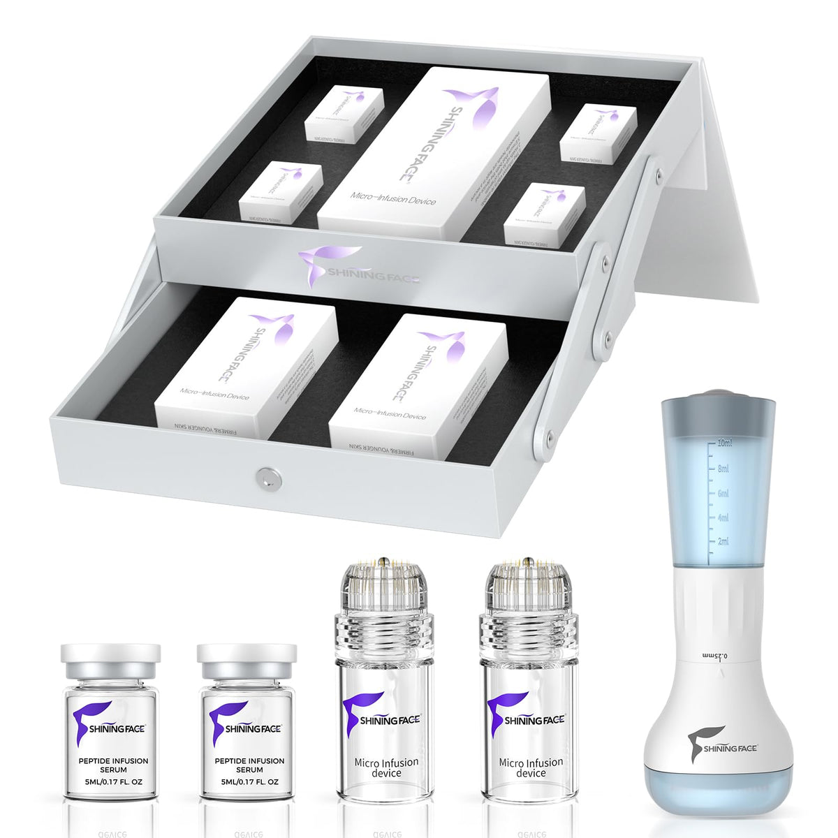 Micro Infusion System for Face & Neck-Micro Infusion Kit to Leave Skin Firmer & Smoother-0.25mm Facial Stamp with Collagen & Hyaluronic Acid Serum for At Home Glow and Anti-aging-3 Month Supply