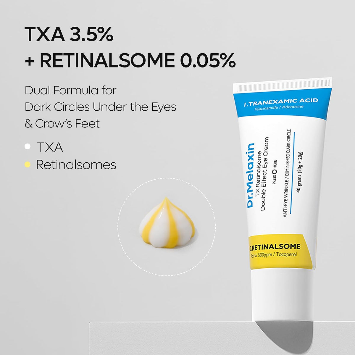 DR.MELAXIN TX Tranexamic Acid Retinalsome Dual Eye Cream with Adenosine Niacinamide for Dark circle Repairing | Daily Anti-Aging Under Eye Care | 50ml - Korean Skin care