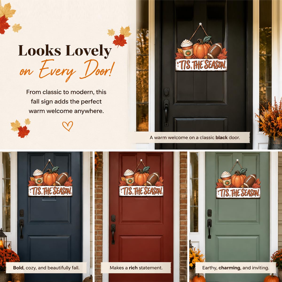 Fall Door Decor Wooden Pumpkin Door Hanger, Welcome Sign for Front Door