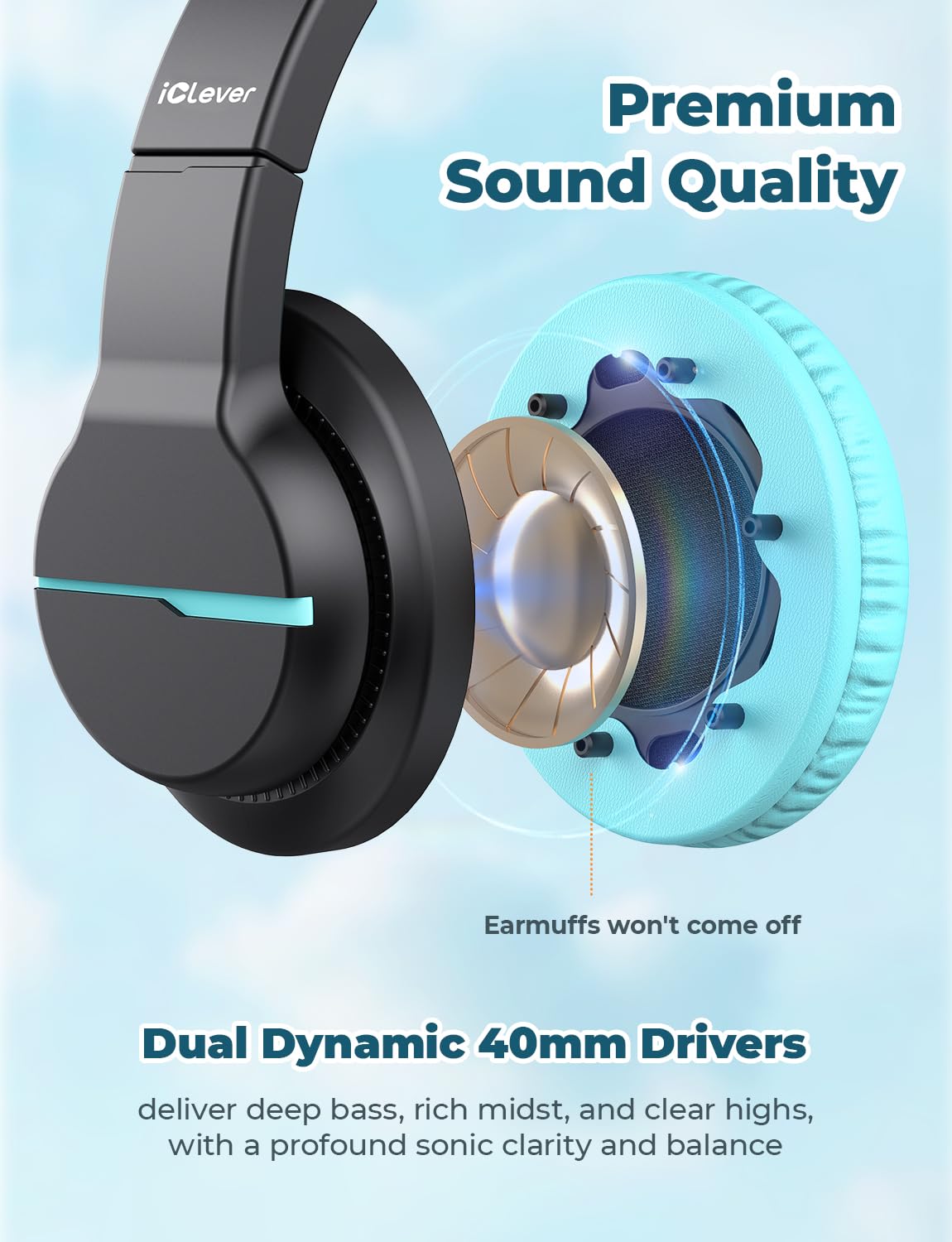 iClever HS19S Kids Headphones for School, Over-Ear for Toddler Boys Girls