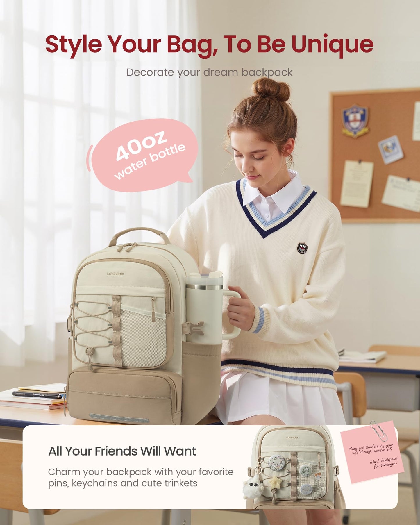 LOVEVOOK Backpack for Kids Teen Girls, Cute Back to School Backpack Bookbag