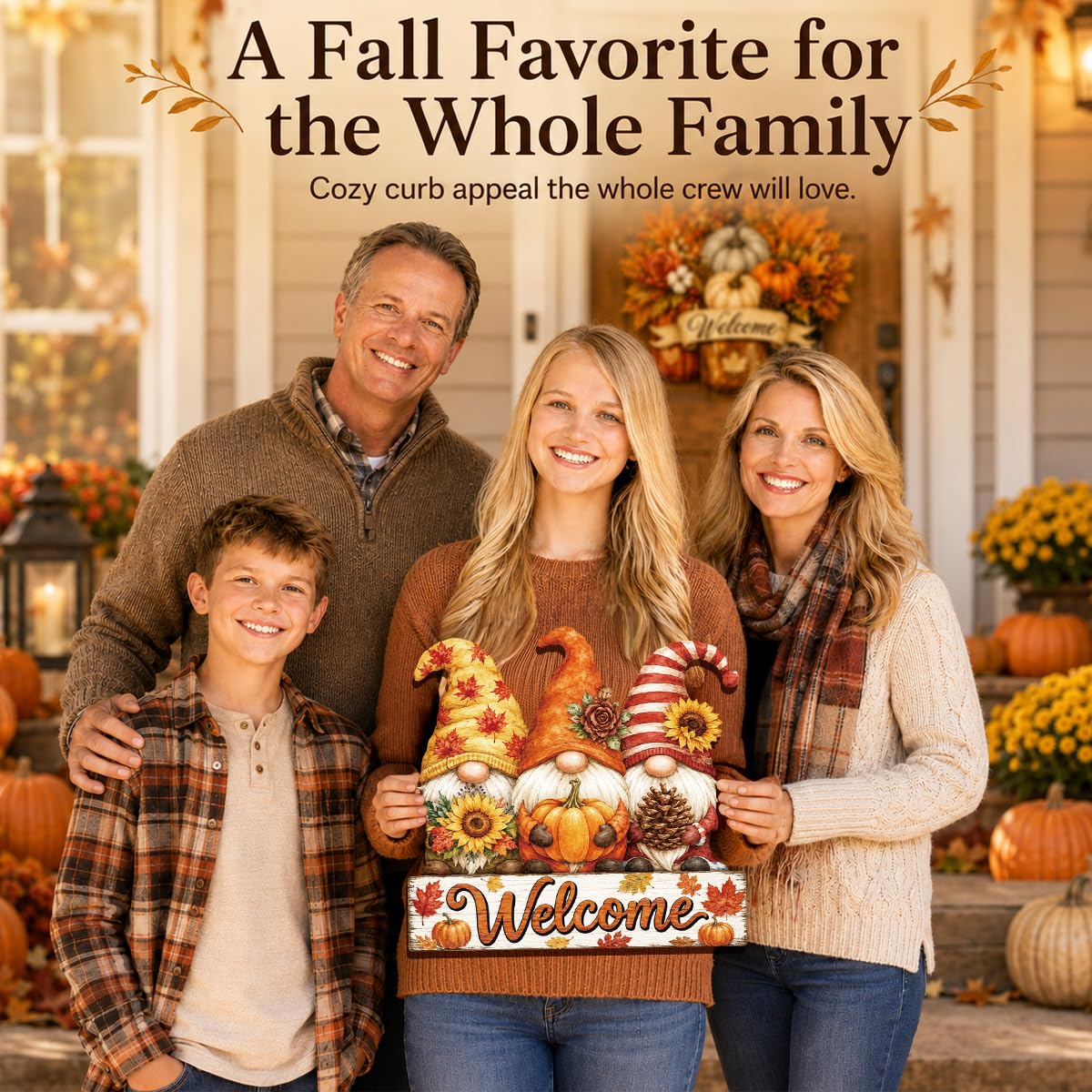 Fall Door Decor Wooden Pumpkin Door Hanger, Welcome Sign for Front Door