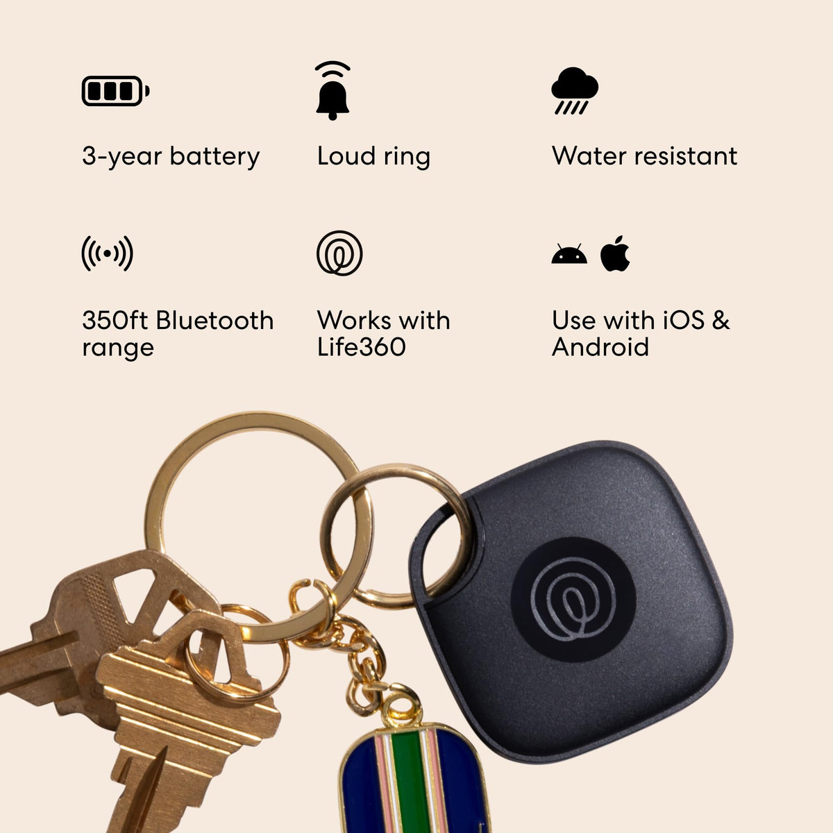 Life360 Tile - Bluetooth Tracker, Keys Finder and Item Locator for Keys, Bags and More. Phone Finder. Both iOS and Android Compatible. 1-Pack (Black)