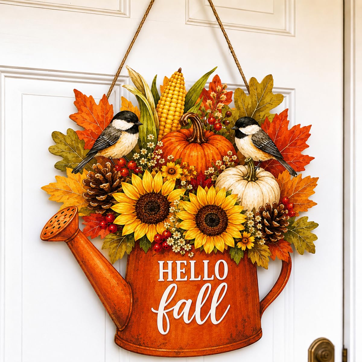 Fall Door Decor Wooden Pumpkin Door Hanger, Welcome Sign for Front Door