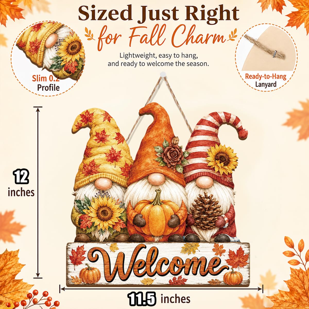 Fall Door Decor Wooden Pumpkin Door Hanger, Welcome Sign for Front Door
