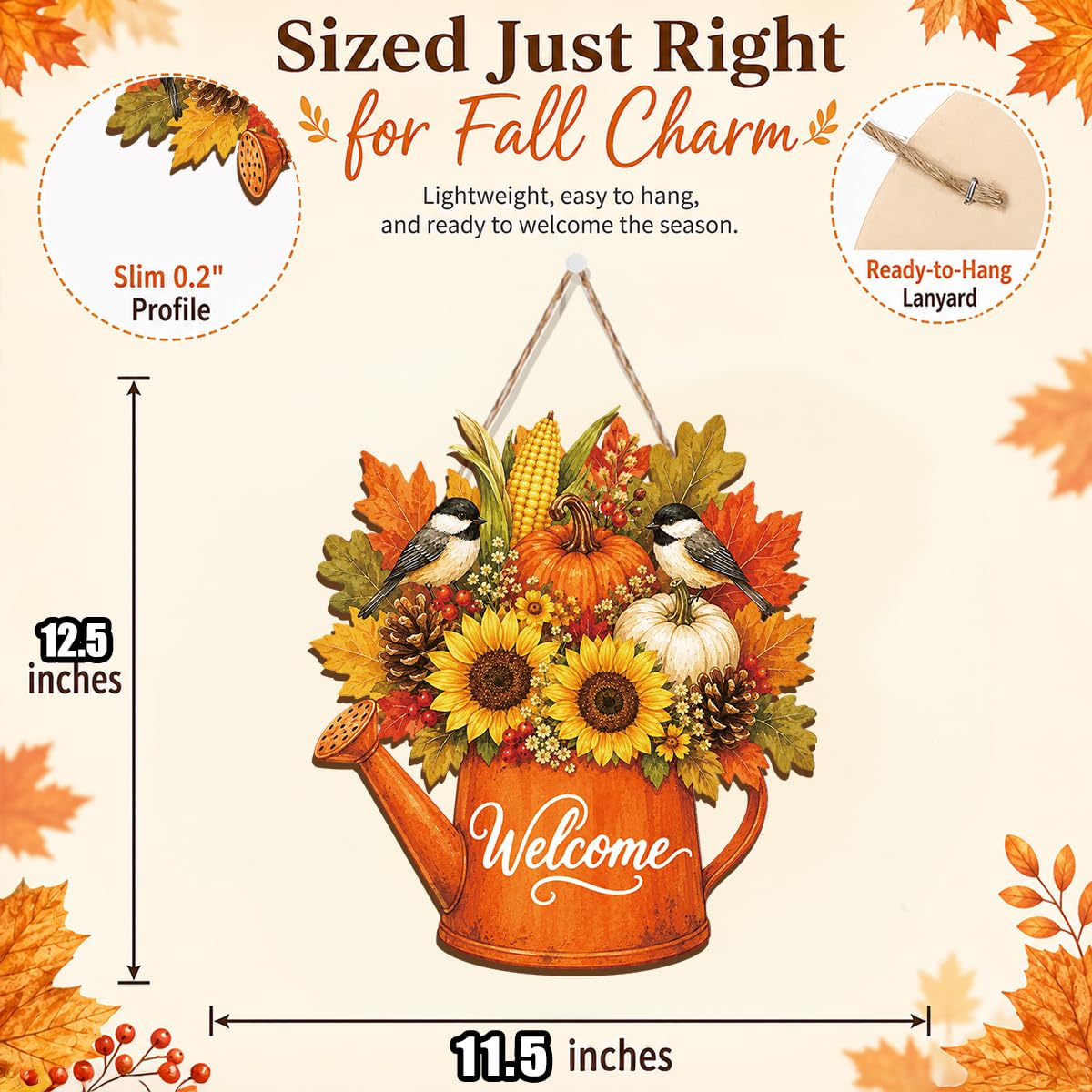 Fall Door Decor Wooden Pumpkin Door Hanger, Welcome Sign for Front Door