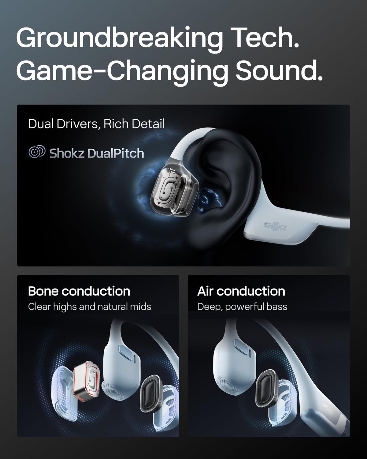 SHOKZ OpenRun Pro 2 Bone Conduction Bluetooth Sport Headphones, Black