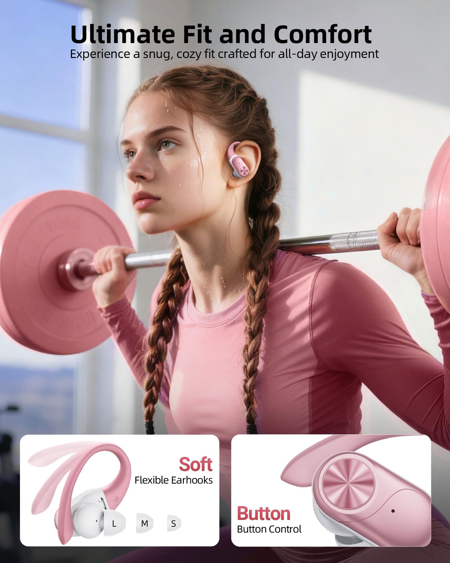 PocBuds Bluetooth Headphones Wireless Earbuds 80hrs Playtime Wireless Charging Case Digital Display Sports Ear Buds with Earhook Deep Bass IPX7 Waterproof Over-Ear Earphones for TV Phone Laptop Olive
