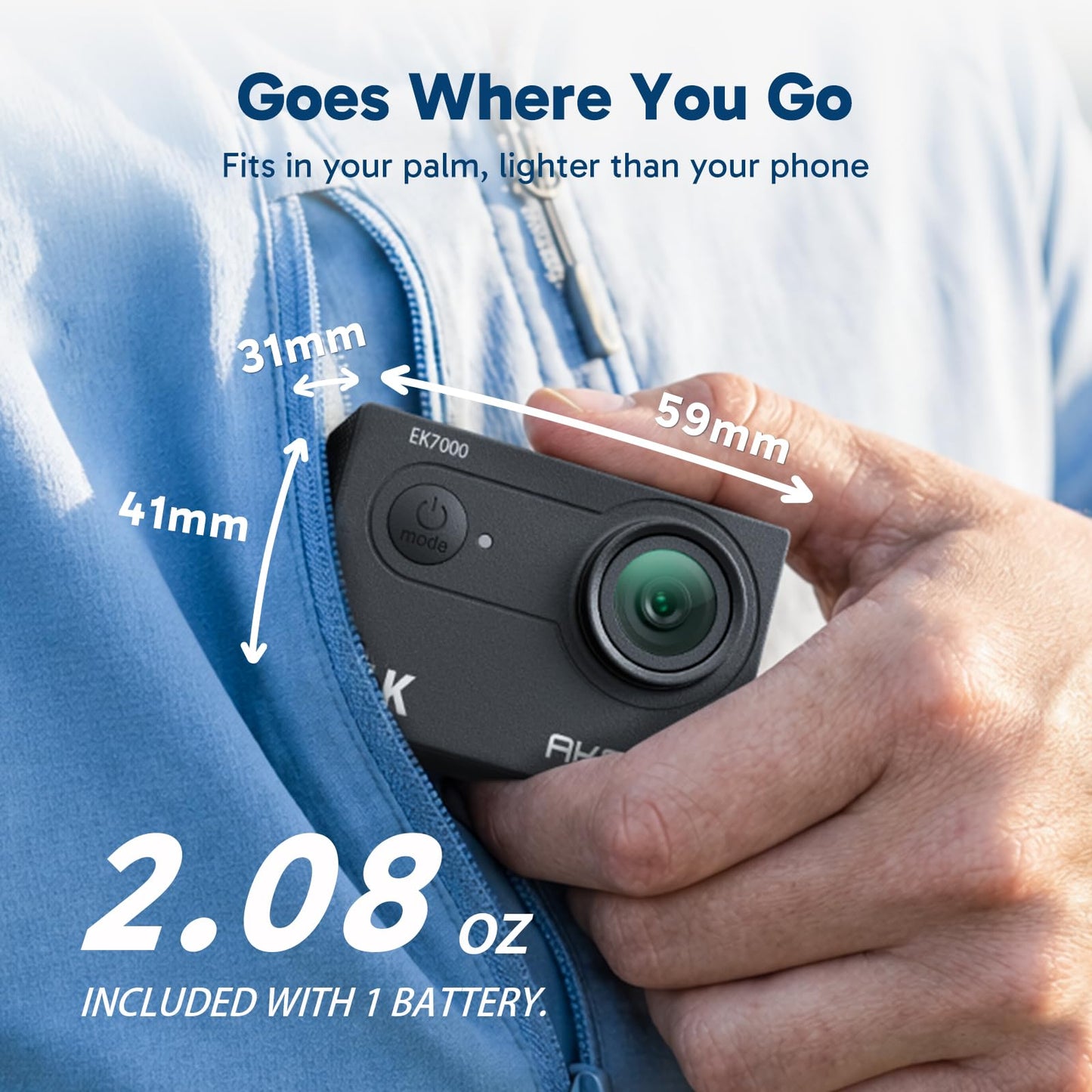 AKASO EK7000 4K30FPS 20MP WiFi Action Camera with EIS Ultra HD 131FT Waterproof Underwater Camera Remote Control 4X Zoom Support External Microphone Blue
