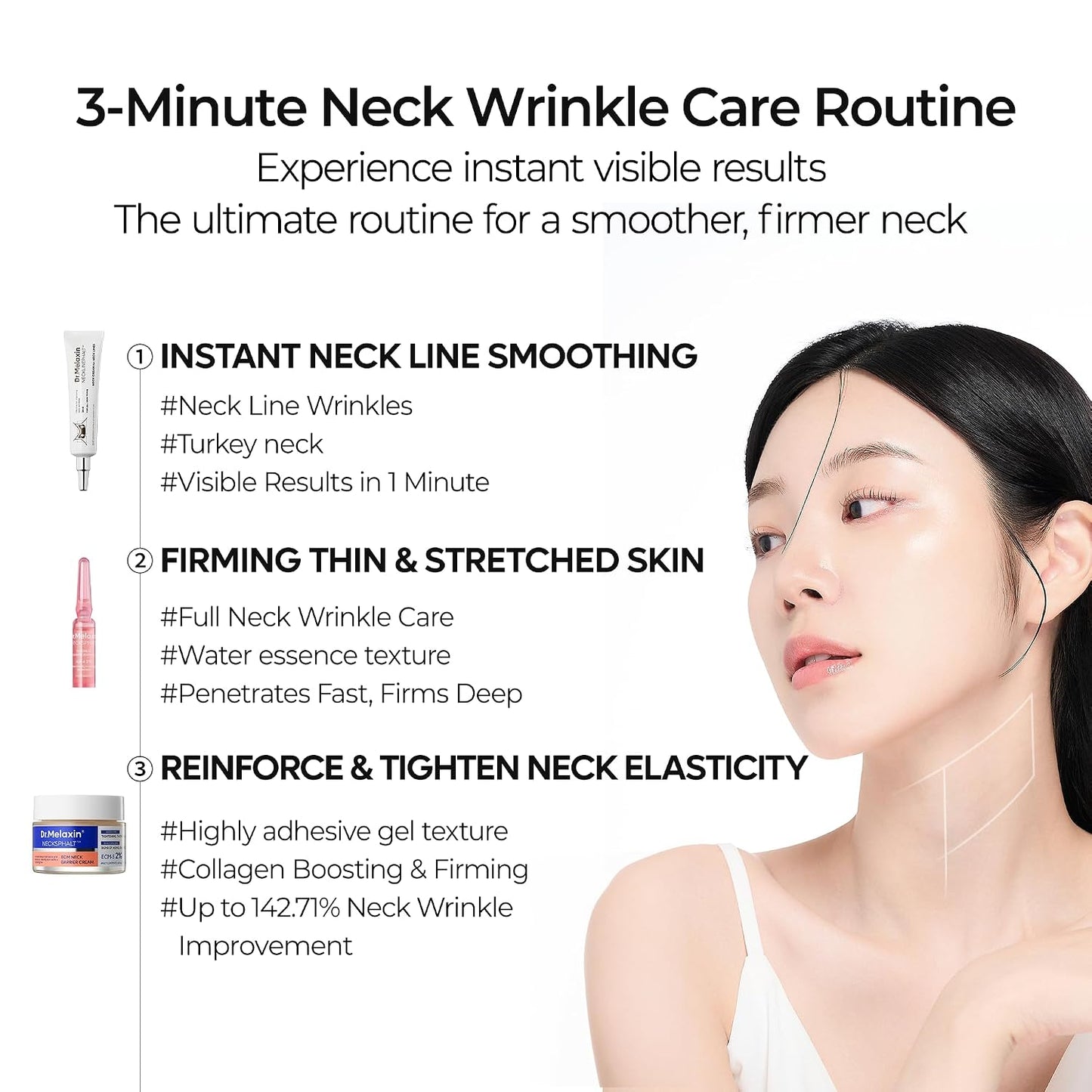 Dr.Mealxin Perfect Neck Wrinkle Care Set Necksphalt Cream+Ampoule+Necklinephalt neck wrinles skin volume lifting