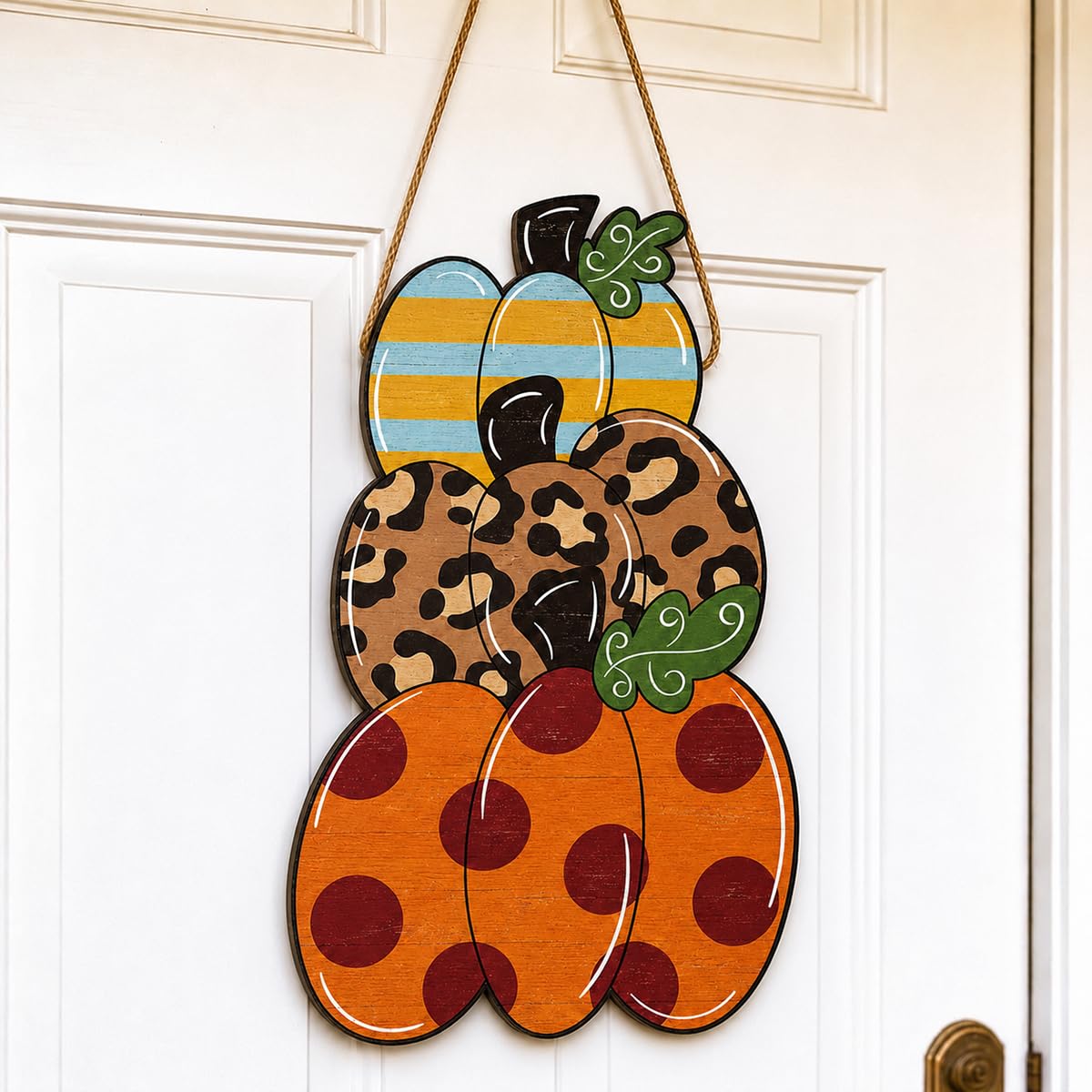 Fall Door Decor Wooden Pumpkin Door Hanger, Welcome Sign for Front Door