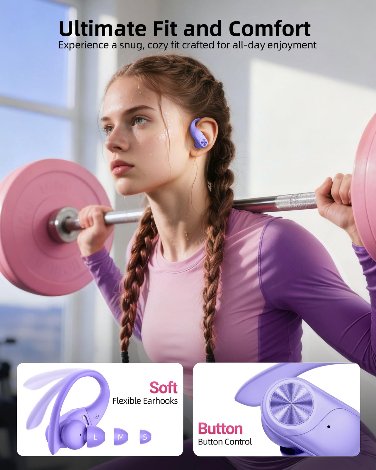 PocBuds Bluetooth Headphones Wireless Earbuds 80hrs Playtime Wireless Charging Case Digital Display Sports Ear Buds with Earhook Deep Bass IPX7 Waterproof Over-Ear Earphones for TV Phone Laptop Olive