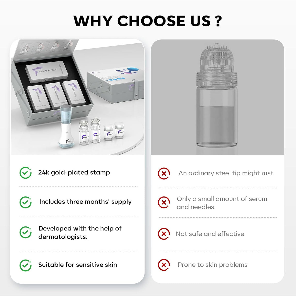 Micro Infusion System for Face & Neck-Micro Infusion Kit to Leave Skin Firmer & Smoother-0.25mm Facial Stamp with Collagen & Hyaluronic Acid Serum for At Home Glow and Anti-aging-2 Month Supply