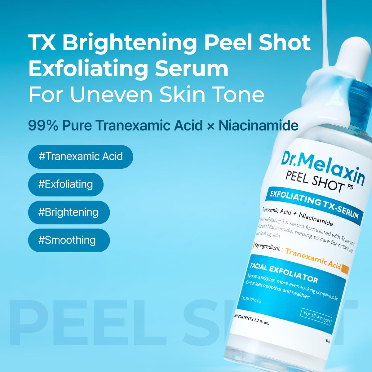 Dr.Melaxin Peel Shot Black Rice Exfoliating Ampoule, Face Exfoliator with AHA BHA Niacinamide Rice Bran Water, Blackhead Remover, Pore Minimizer, Brightening Glass Skin Serum, Korean Skin Care, 2.7 oz