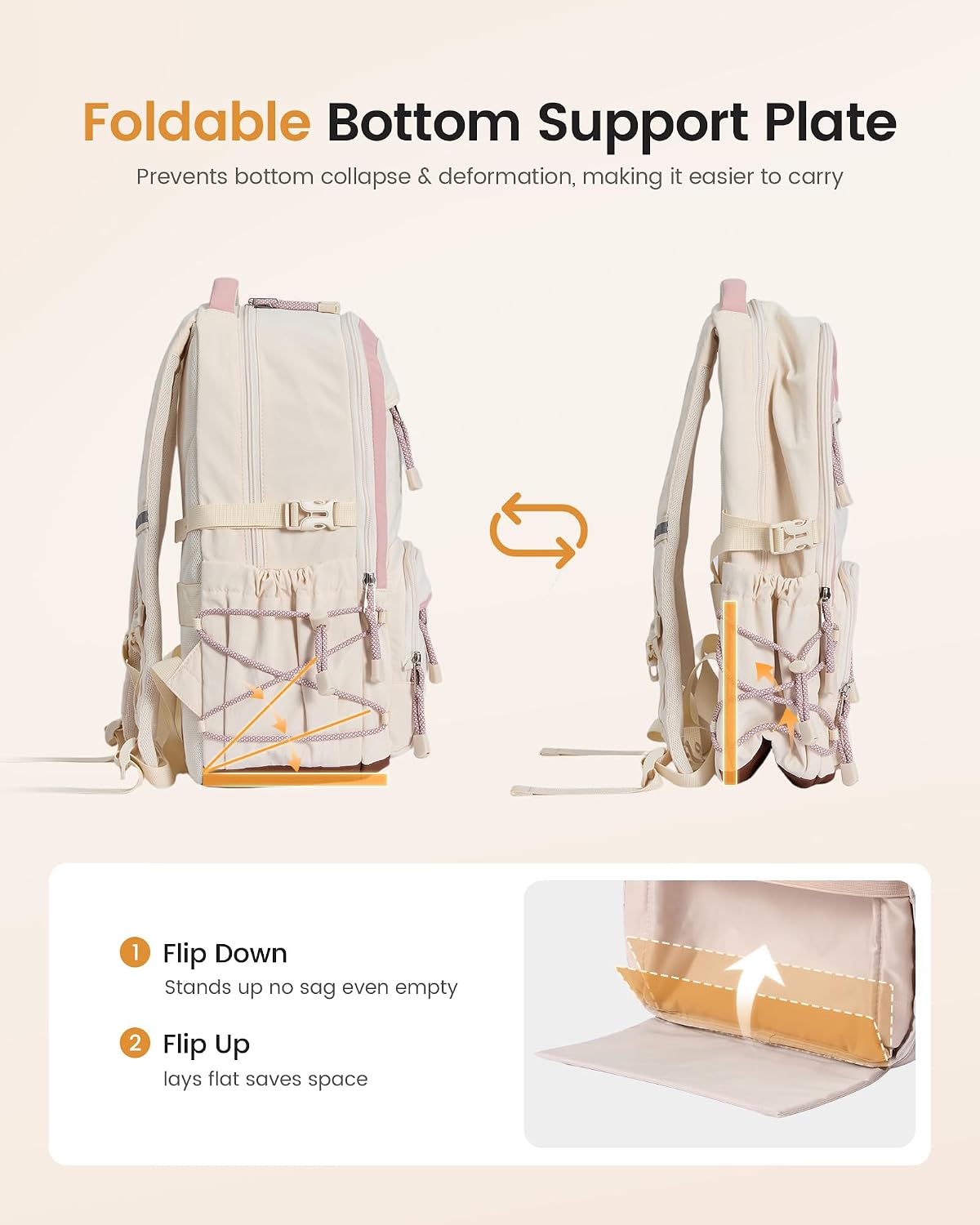 LOVEVOOK School Backpack for Girls, 15.6 Inch laptop Backpacks with Large Capacity Tumbler Holder, Lightweight College bag for women, Cute Travel Teen Bookbag Purse for Students,Off white-Pink