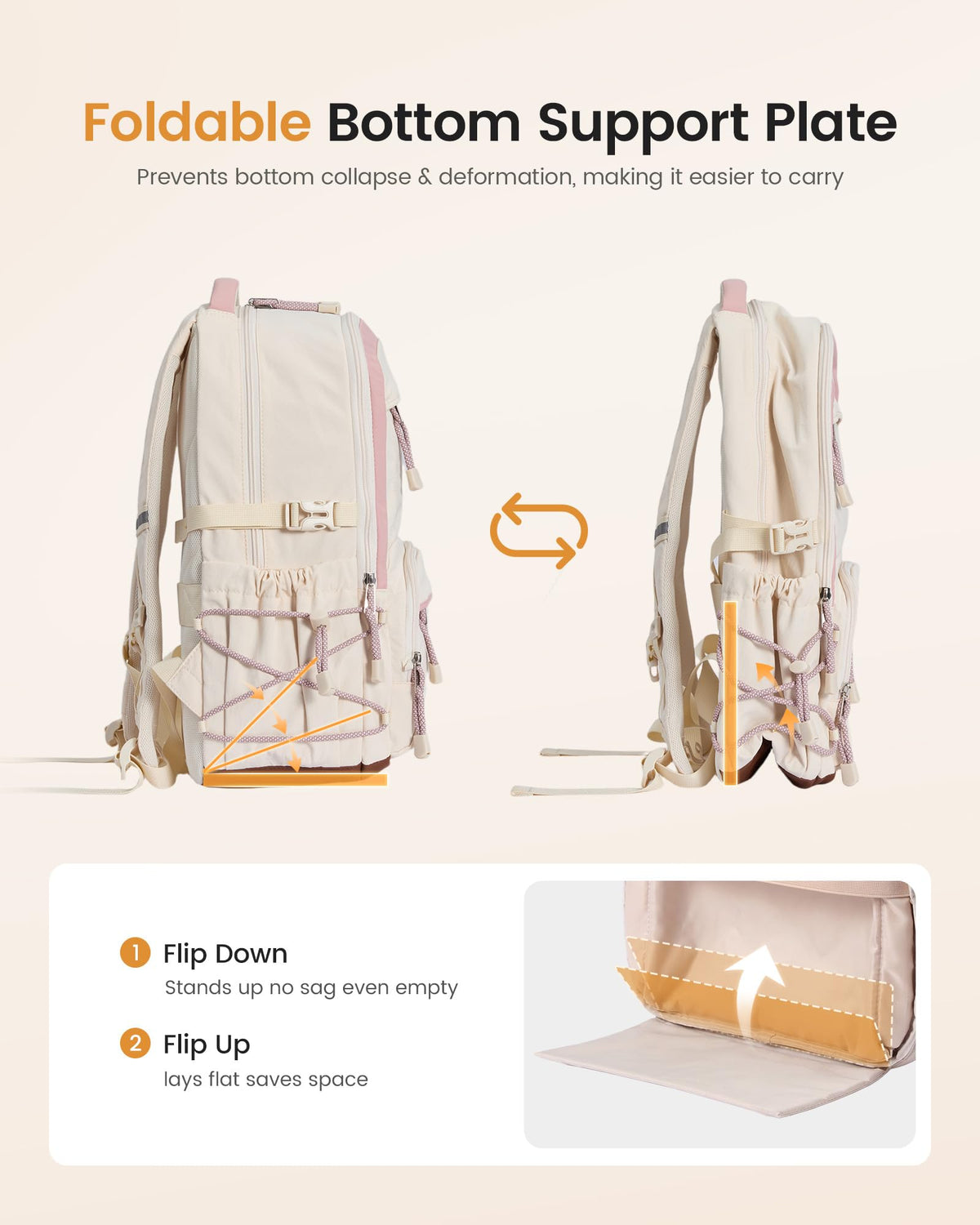 LOVEVOOK School Backpack for Girls, 15.6 Inch laptop Backpacks with Large Capacity Tumbler Holder, Lightweight College bag for women, Cute Travel Teen Bookbag Purse for Students,Off white-Pink
