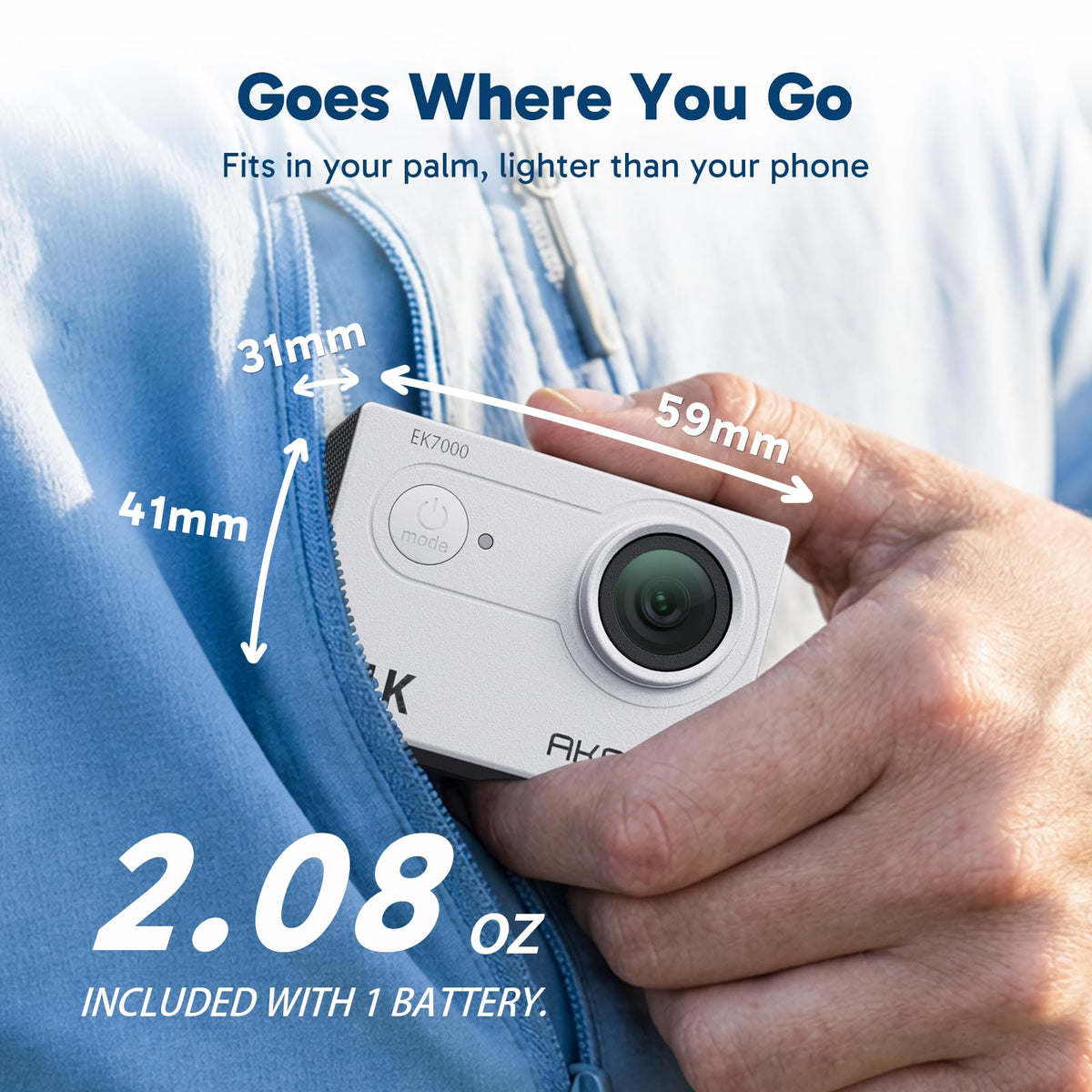 AKASO EK7000 4K30FPS 20MP WiFi Action Camera with EIS Ultra HD 131FT Waterproof Underwater Camera Remote Control 4X Zoom Support External Microphone Blue
