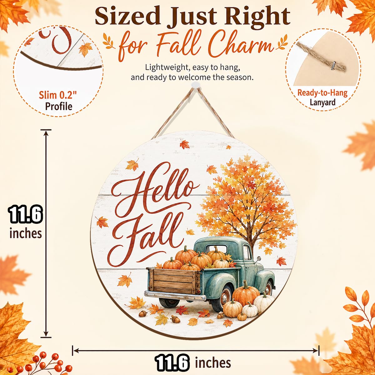 Fall Door Decor Wooden Pumpkin Door Hanger, Welcome Sign for Front Door