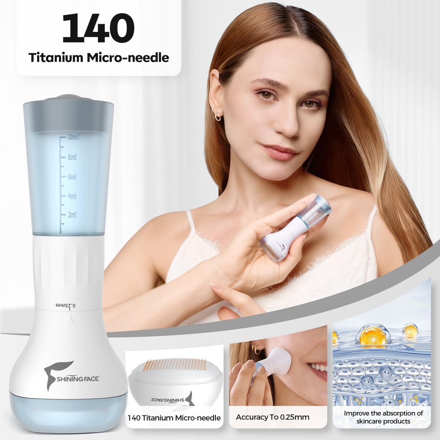 Micro Infusion System for Face & Neck-Micro Infusion Kit to Leave Skin Firmer & Smoother-0.25mm Facial Stamp with Collagen & Hyaluronic Acid Serum for At Home Glow and Anti-aging-3 Month Supply
