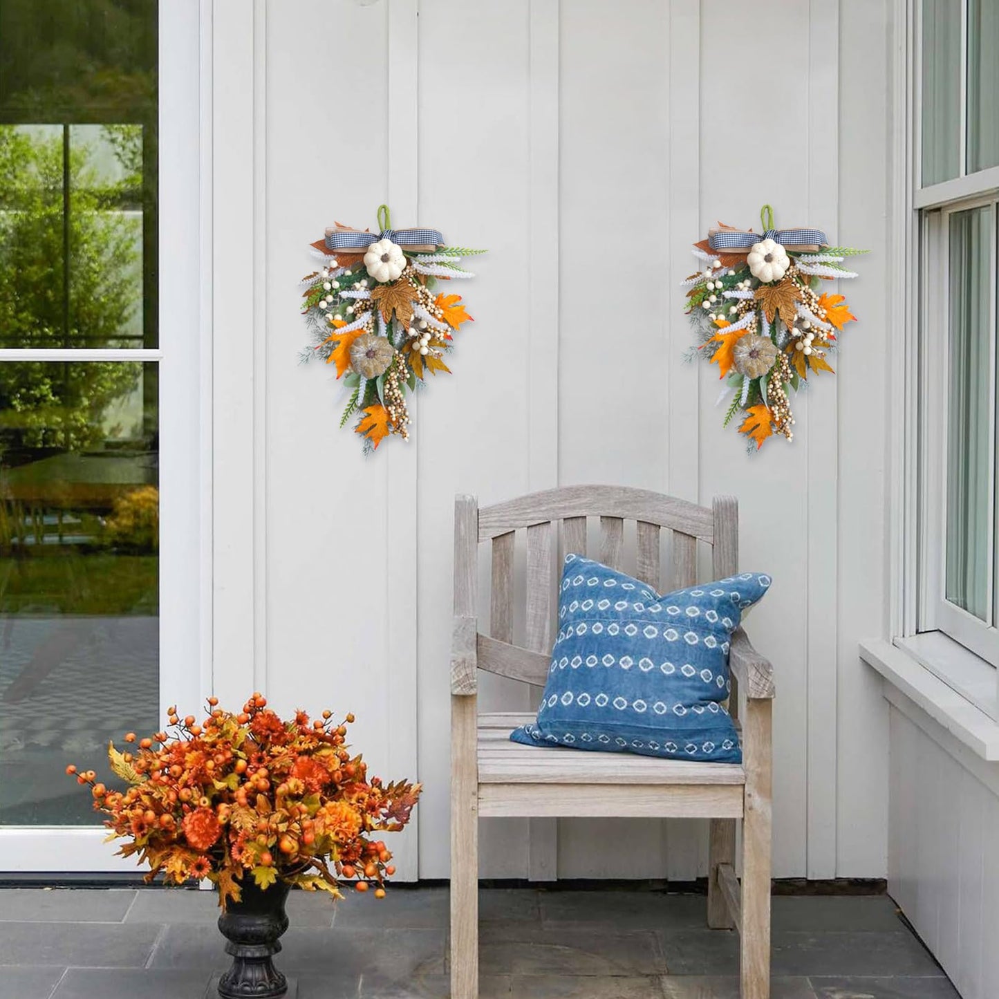 20" Harvest Fall Wreath for Front Door,Pumpkins Berries Autumn Wreaths