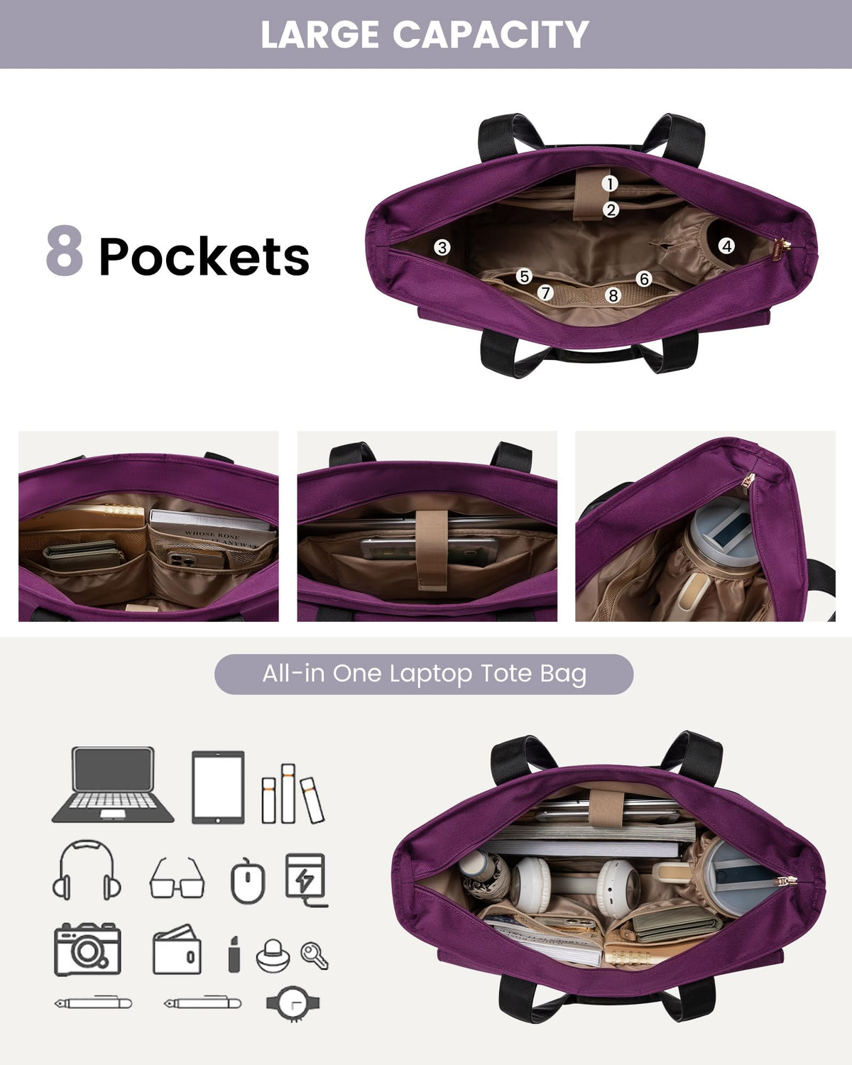 LOVEVOOK Lunch Tote Bag for Women, Work Laptop Bag with Lunch Compartment